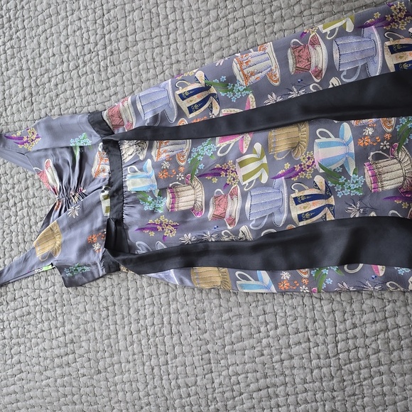 Anthropologie Dress By FLOREAT Teacup Print Purple Silk "Sugar & Cream Dress" - Picture 4 of 16